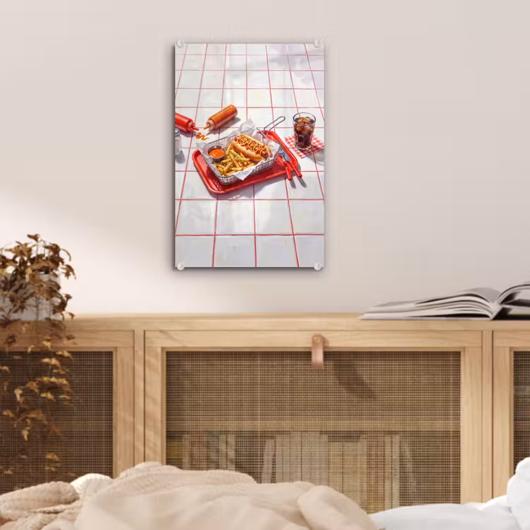Glas schilderij - Eten - Hotdog - Fastfood - Modern - Rood — 5