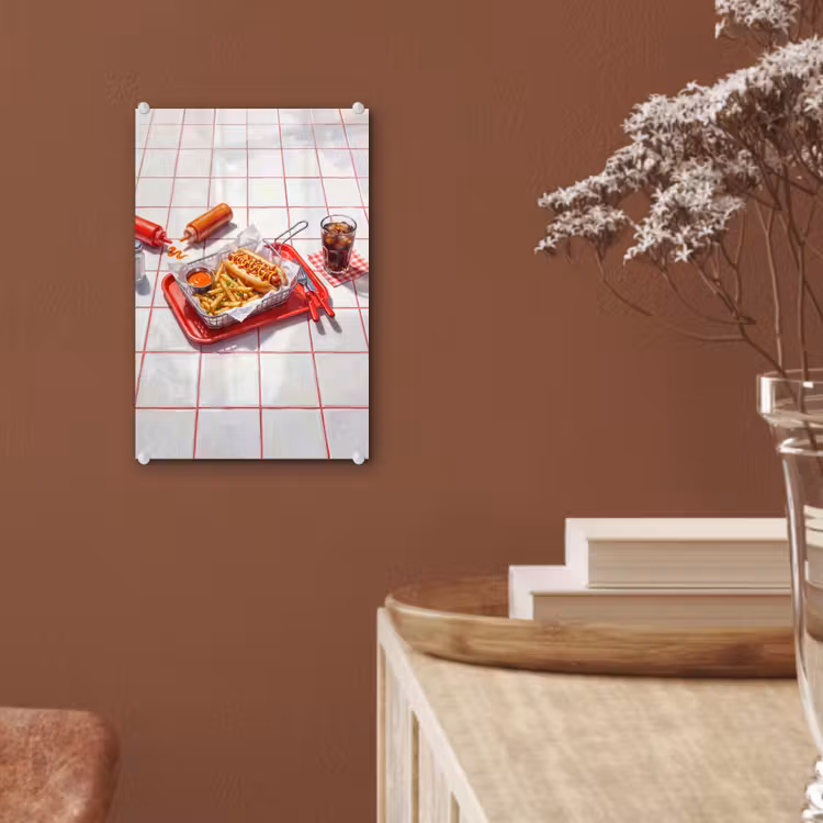 Glas schilderij - Eten - Hotdog - Fastfood - Modern - Rood — 6