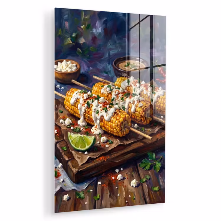 Glas schilderij - Eten - Maïs - Saus - Geschilderd - Geel — 1