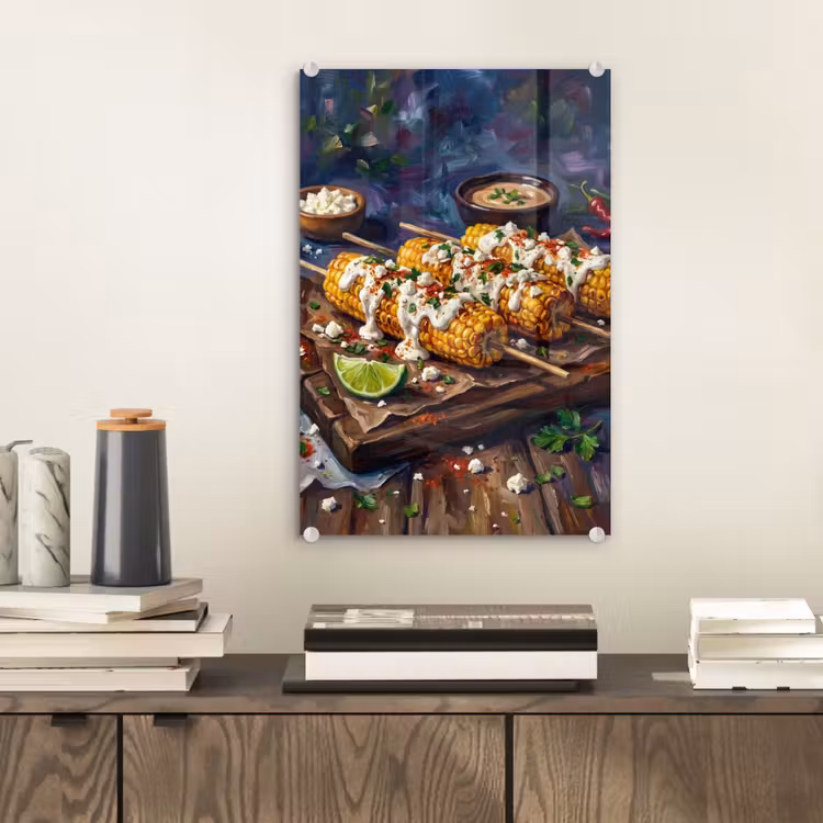 Glas schilderij - Eten - Maïs - Saus - Geschilderd - Geel — 2