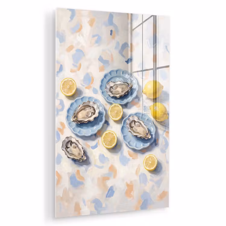 Glas schilderij - Eten - Oesters - Citroenen - Modern - Geel — 1