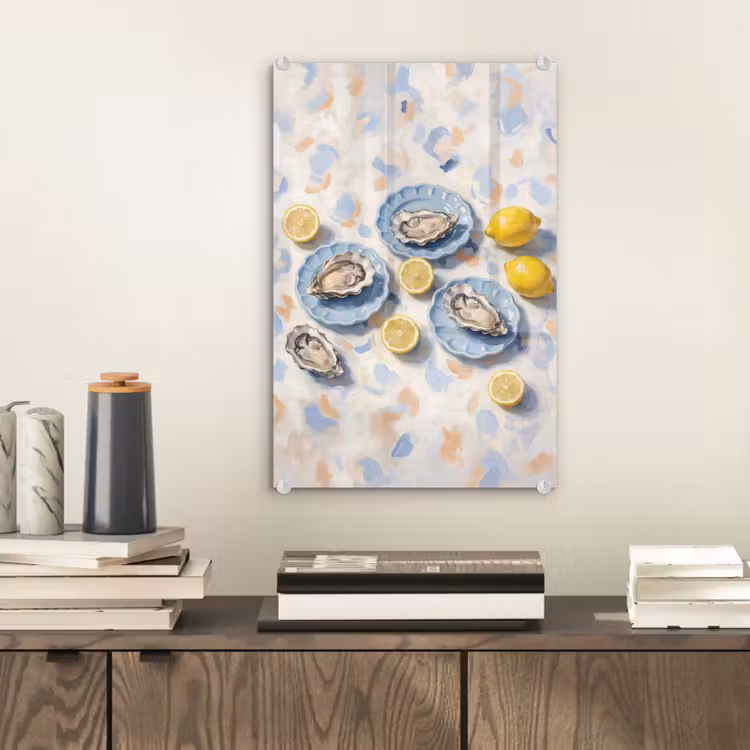Glas schilderij - Eten - Oesters - Citroenen - Modern - Geel — 2