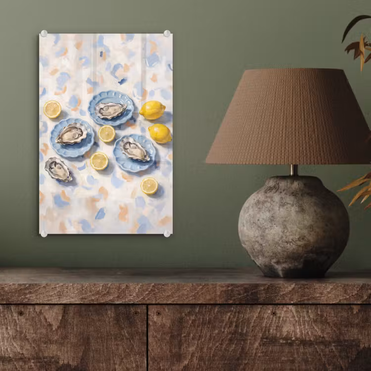 Glas schilderij - Eten - Oesters - Citroenen - Modern - Geel — 4