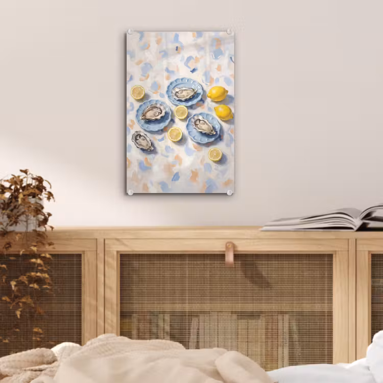 Glas schilderij - Eten - Oesters - Citroenen - Modern - Geel — 5
