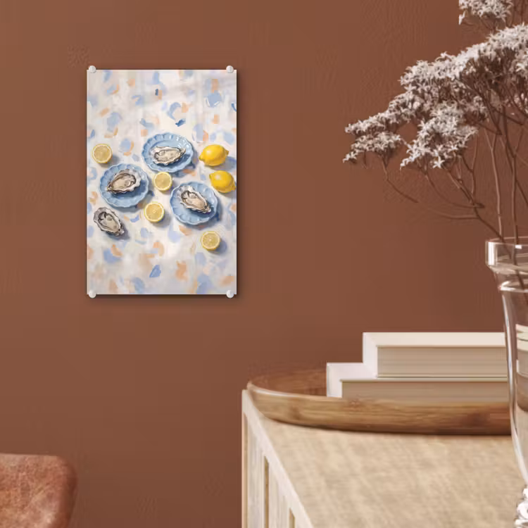 Glas schilderij - Eten - Oesters - Citroenen - Modern - Geel — 6