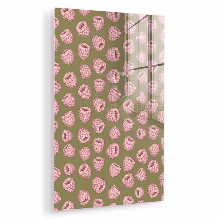 Glas schilderij - Eten - Patroon - Illustratie - Roze - Groen — 1