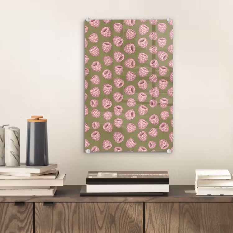 Glas schilderij - Eten - Patroon - Illustratie - Roze - Groen — 2