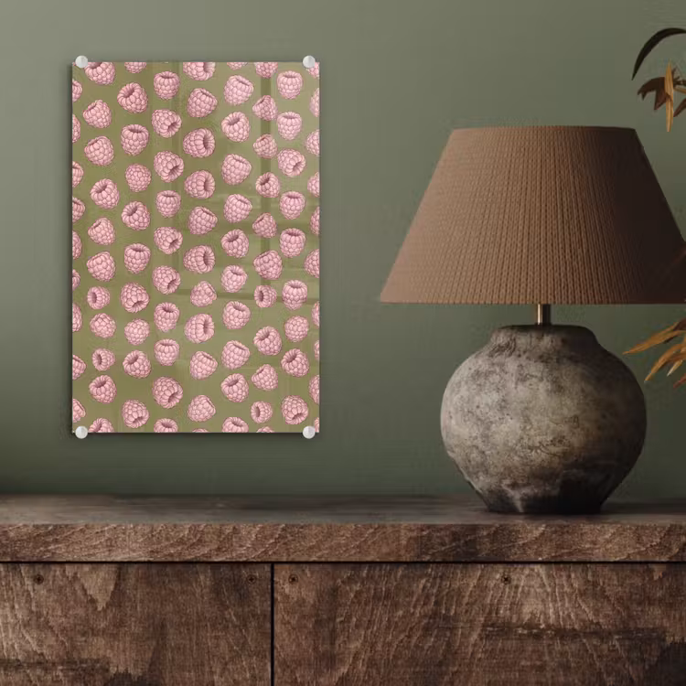 Glas schilderij - Eten - Patroon - Illustratie - Roze - Groen — 4