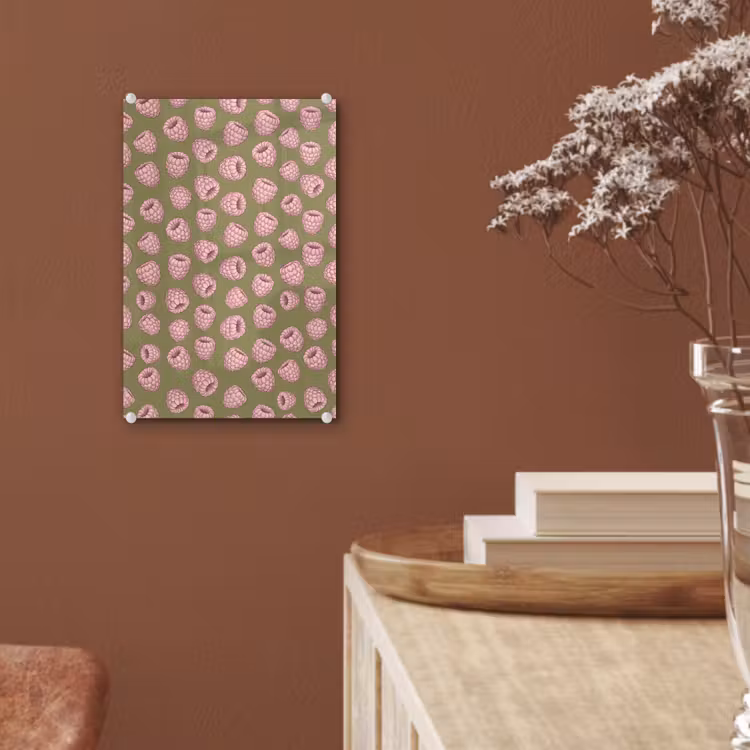 Glas schilderij - Eten - Patroon - Illustratie - Roze - Groen — 6