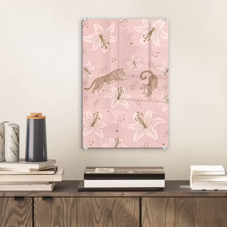 Glas schilderij - Kat - Springend - Bloemen - Abstract - Roze — 2