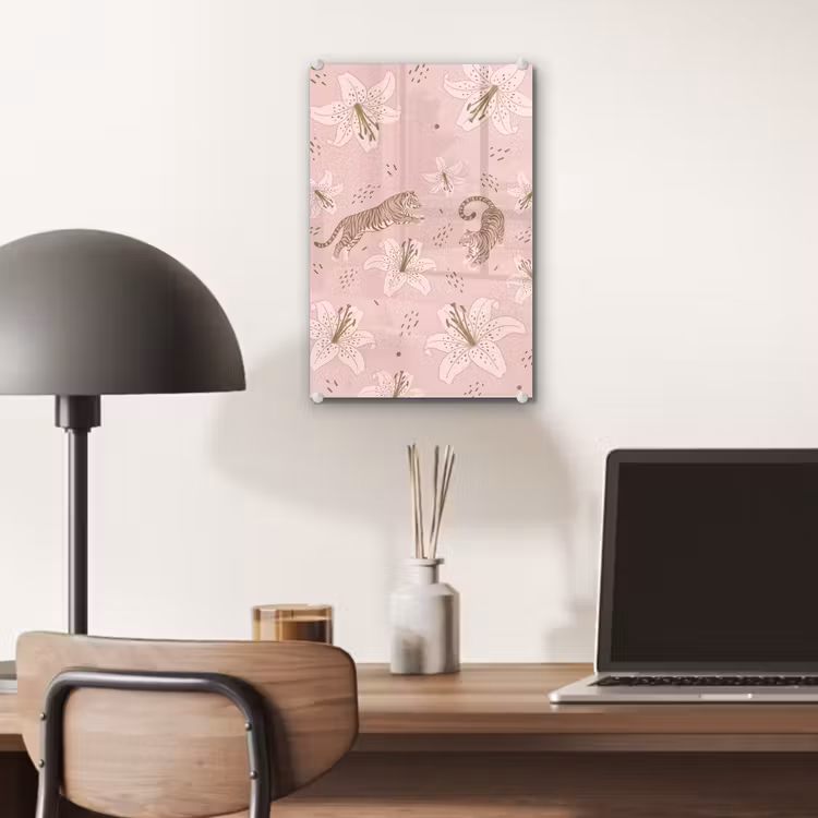 Glas schilderij - Kat - Springend - Bloemen - Abstract - Roze — 7