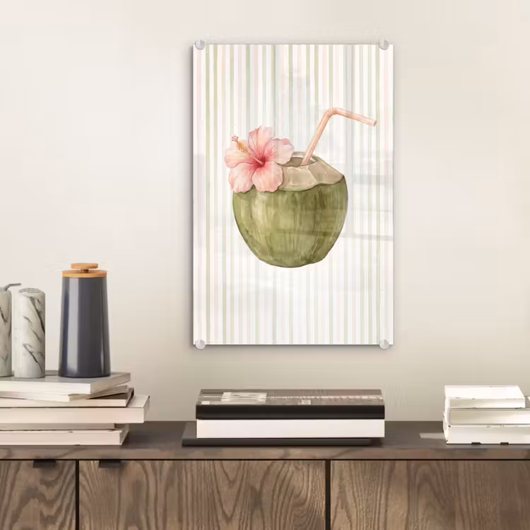 Glas schilderij - Kokosnoot - Drank - Tropisch - Illustratie - Zomer — 2