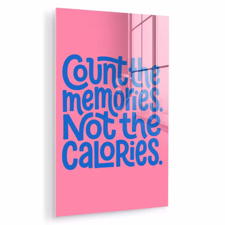 Glas schilderij - Memories - Roze - Blauw - Quote — 1