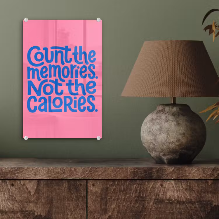 Glas schilderij - Memories - Roze - Blauw - Quote — 4