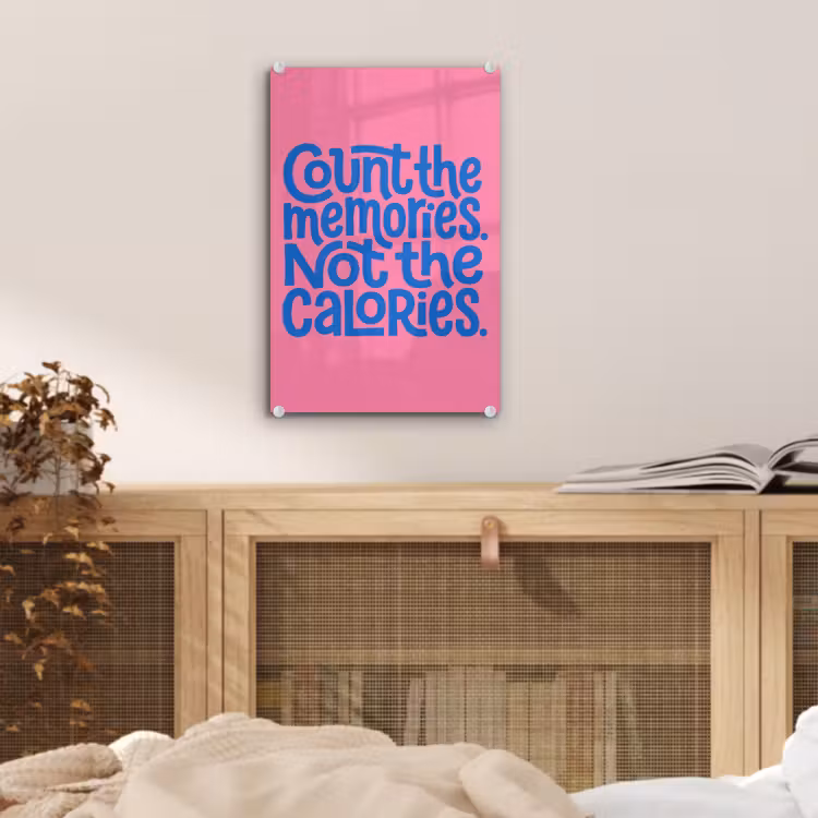 Glas schilderij - Memories - Roze - Blauw - Quote — 5