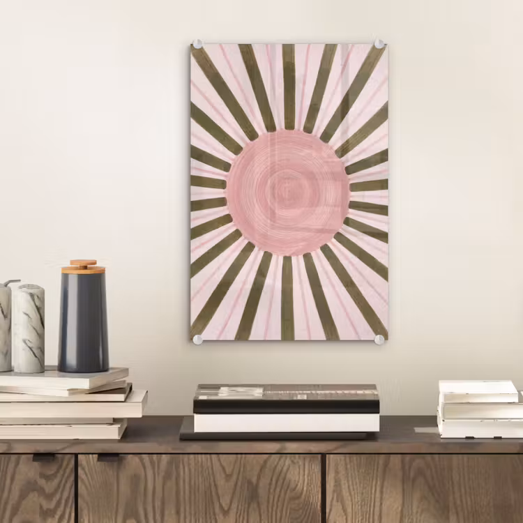 Glas schilderij - Patroon - Cirkel - Stralen - Abstract - Roze — 2
