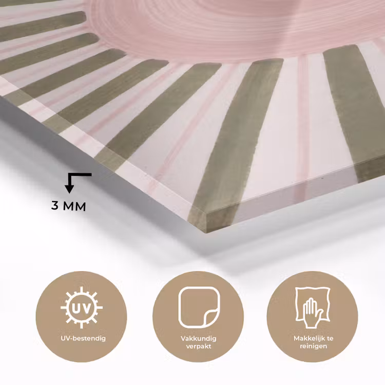 Glas schilderij - Patroon - Cirkel - Stralen - Abstract - Roze — 3