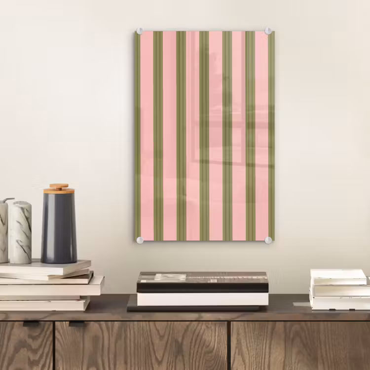 Glas schilderij - Patroon - Strepen - Abstract - Roze - Groen — 2