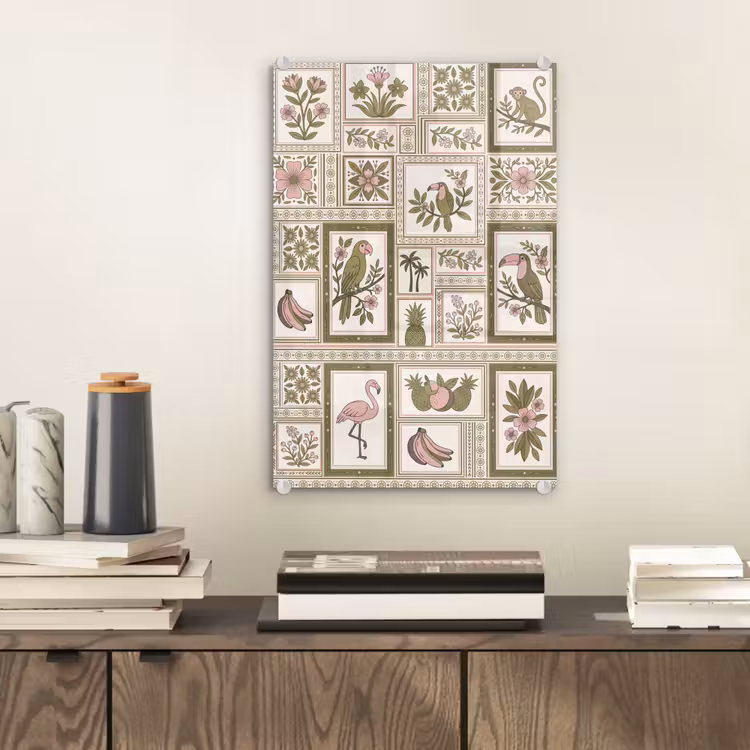 Glas schilderij - Vogel - Tropisch - Patroon - Decoratief - Groen — 2