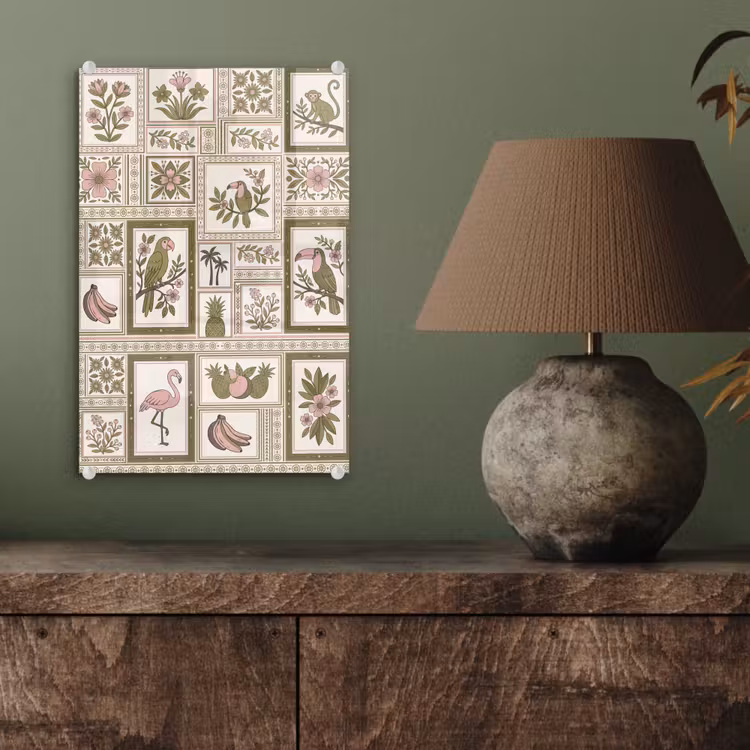 Glas schilderij - Vogel - Tropisch - Patroon - Decoratief - Groen — 4
