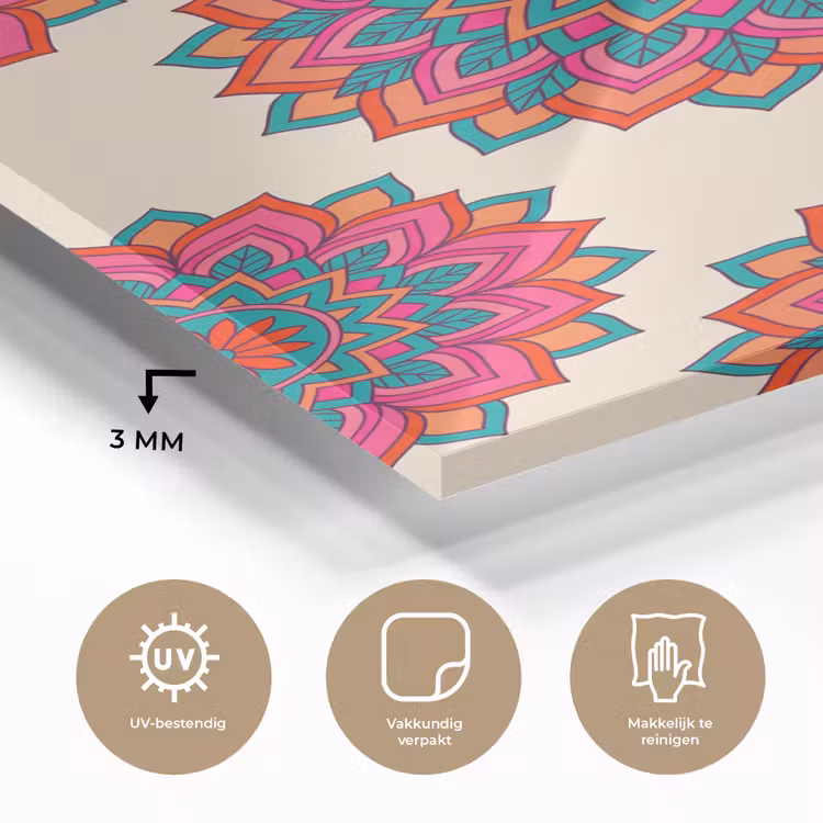 Glas schilderij - Mandala - Patroon - Abstract - Kleurrijk - Modern — 3