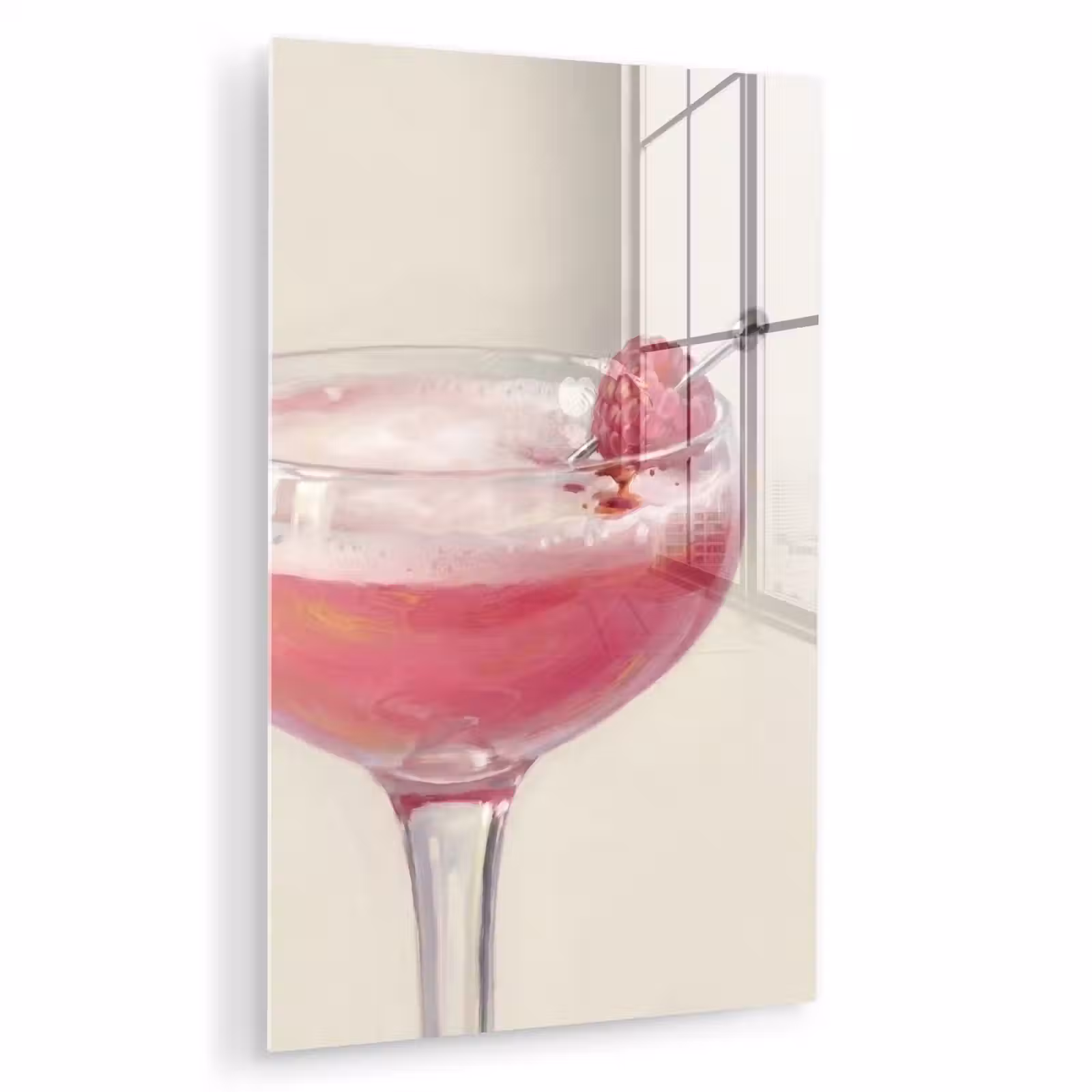 Glas schilderij - Cocktail - Framboos - Drank - Modern - Roze — 1