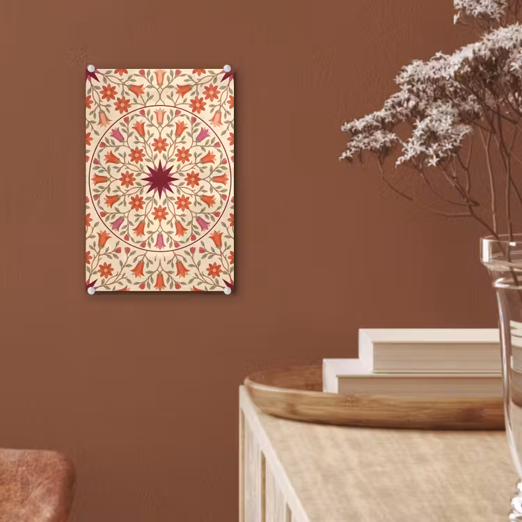 Glas schilderij - Bloemen - Mandala - Decoratief - Rood — 6