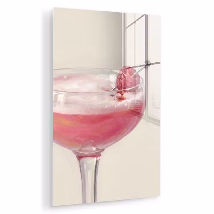 Glas schilderij - Cocktail - Framboos - Drank - Modern - Roze — 1