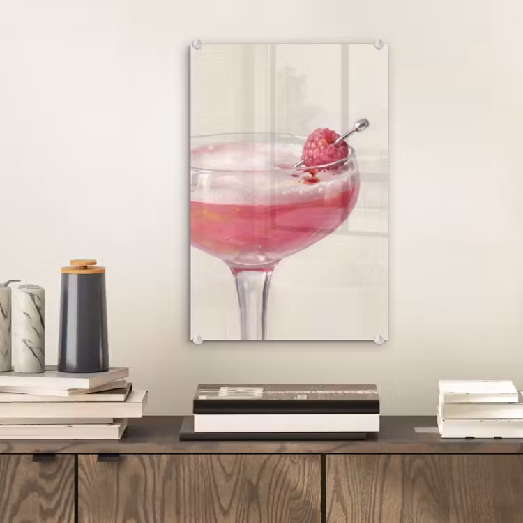 Glas schilderij - Cocktail - Framboos - Drank - Modern - Roze — 2