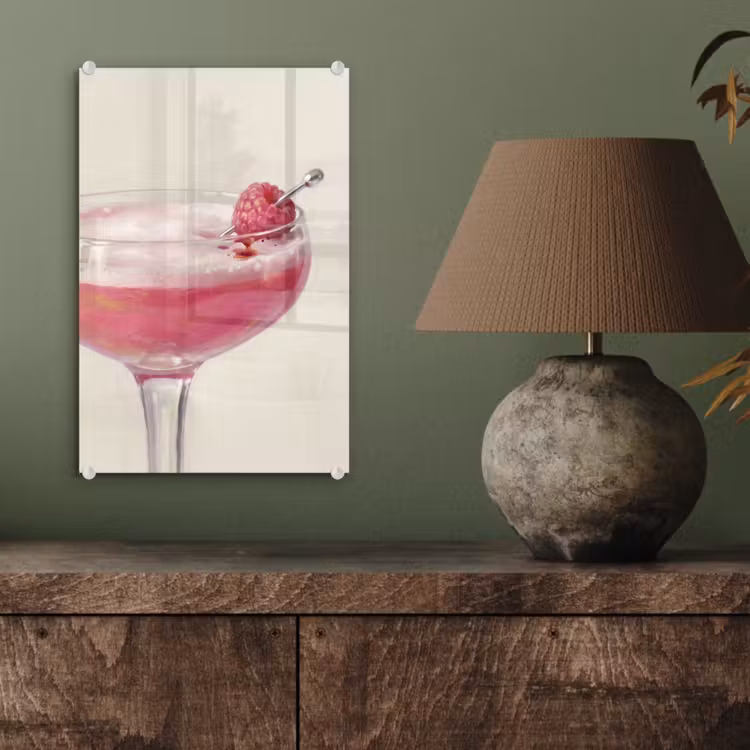 Glas schilderij - Cocktail - Framboos - Drank - Modern - Roze — 4