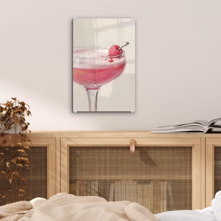 Glas schilderij - Cocktail - Framboos - Drank - Modern - Roze — 5