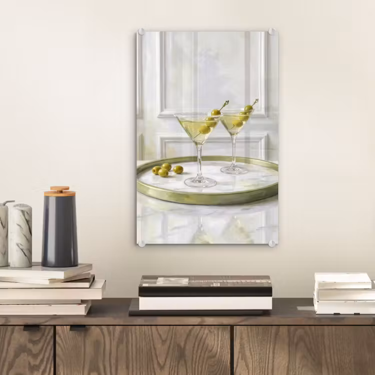 Glas schilderij - Drank - Martini - Olijven - Modern - Wit — 2