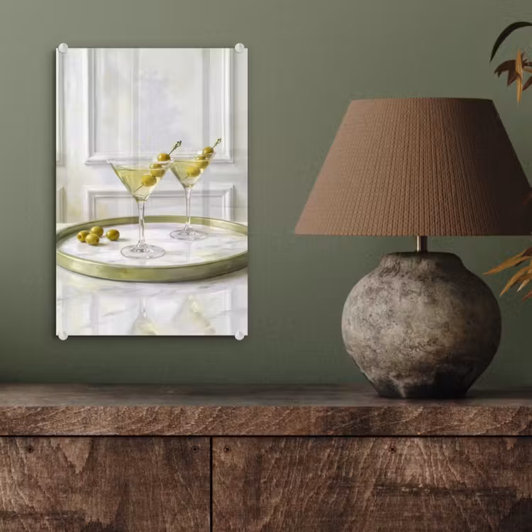 Glas schilderij - Drank - Martini - Olijven - Modern - Wit — 4