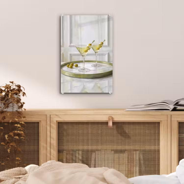 Glas schilderij - Drank - Martini - Olijven - Modern - Wit — 5