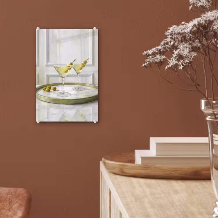 Glas schilderij - Drank - Martini - Olijven - Modern - Wit — 6
