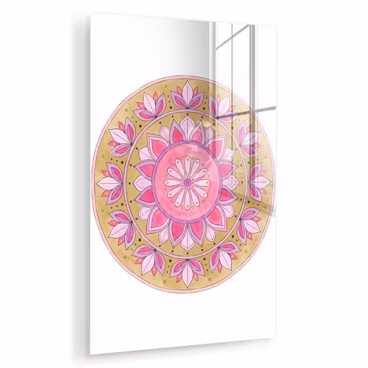 Glas schilderij - Mandala - Patroon - Kunst - Aquarel - Roze — 1