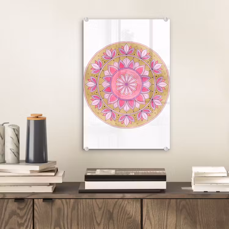 Glas schilderij - Mandala - Patroon - Kunst - Aquarel - Roze — 2