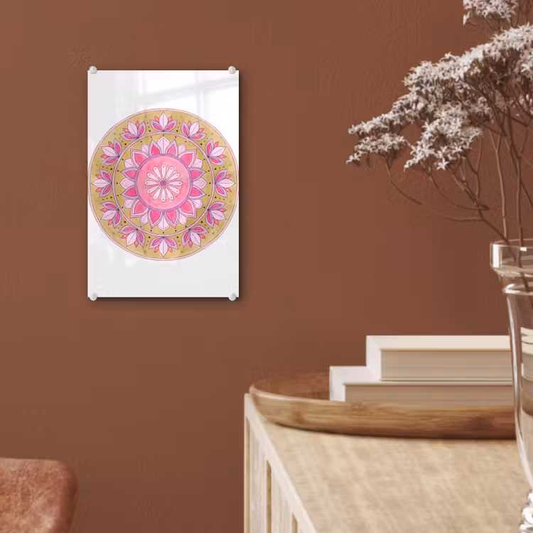 Glas schilderij - Mandala - Patroon - Kunst - Aquarel - Roze — 6