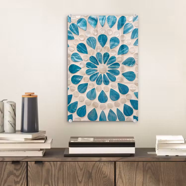 Glas schilderij - Patroon - Mozaïek - Schelpen - Abstract - Turquoise — 2