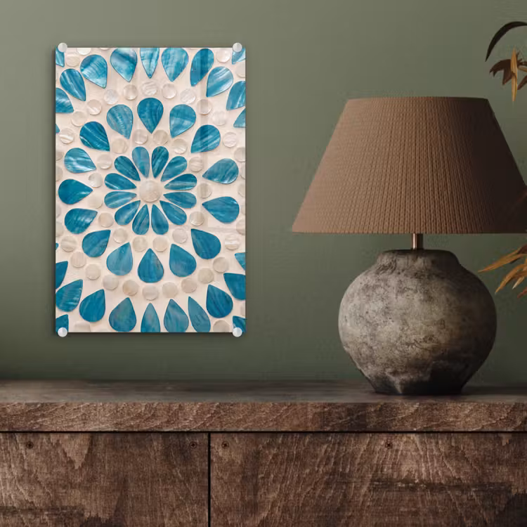 Glas schilderij - Patroon - Mozaïek - Schelpen - Abstract - Turquoise — 4