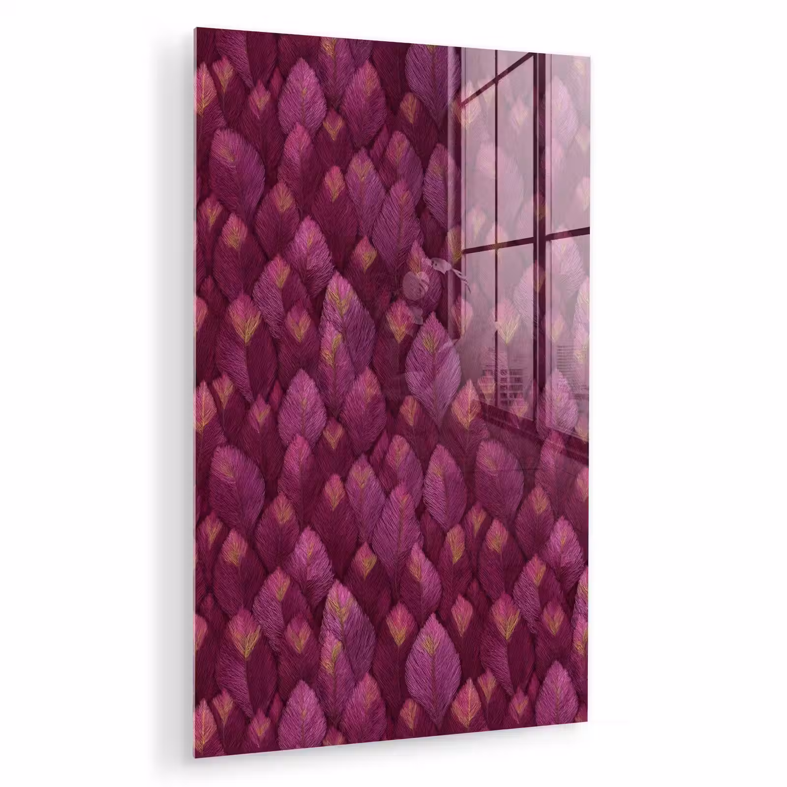 Glas schilderij - Bladeren - Patroon - Burgundy — 1