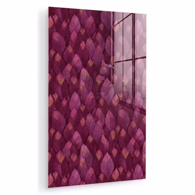 Glas schilderij - Bladeren - Patroon - Burgundy — 1