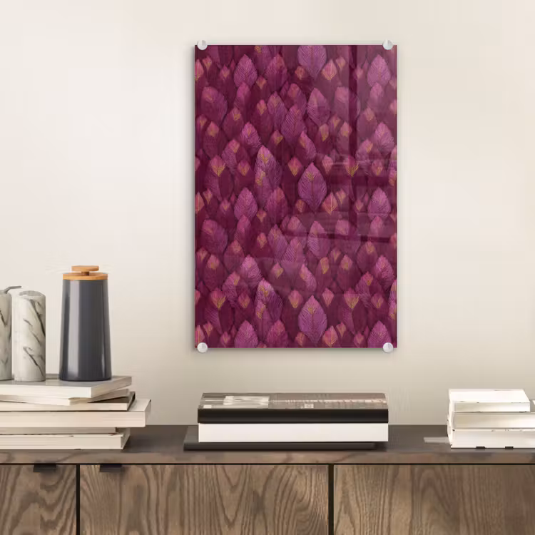 Glas schilderij - Bladeren - Patroon - Burgundy — 2