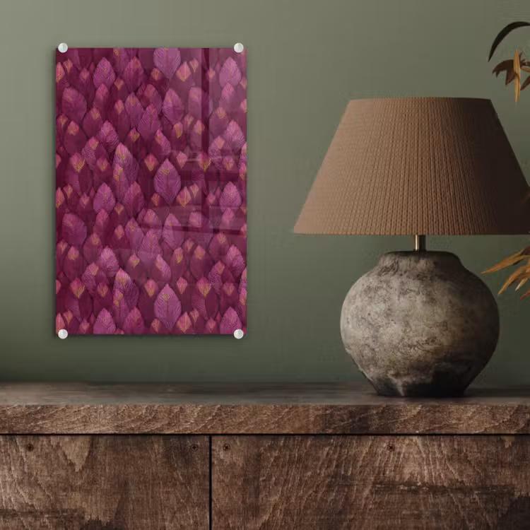 Glas schilderij - Bladeren - Patroon - Burgundy — 4