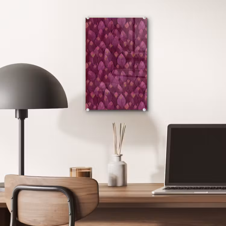 Glas schilderij - Bladeren - Patroon - Burgundy — 7