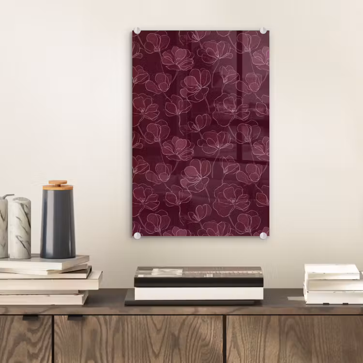 Glas schilderij - Bloemen - Patroon - Bordeauxrood — 2