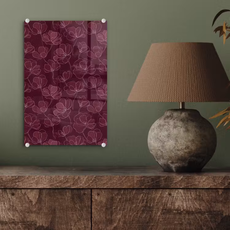 Glas schilderij - Bloemen - Patroon - Bordeauxrood — 4