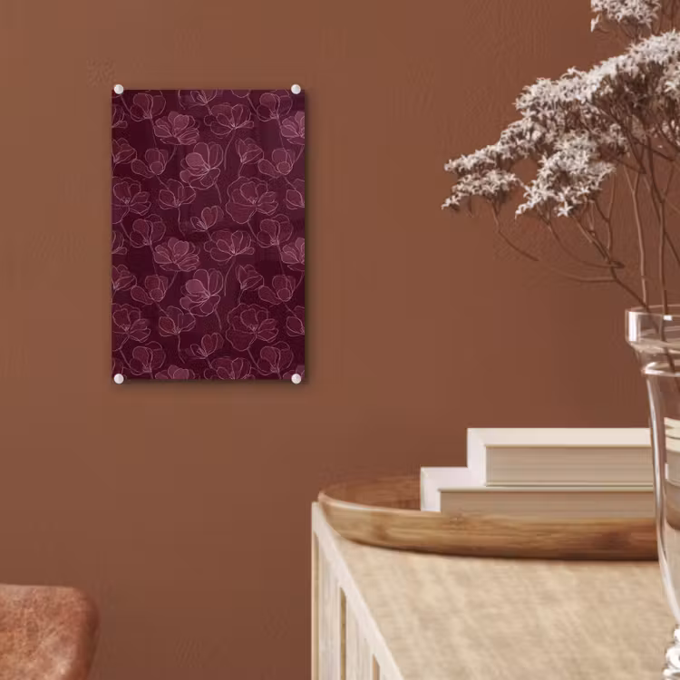 Glas schilderij - Bloemen - Patroon - Bordeauxrood — 6