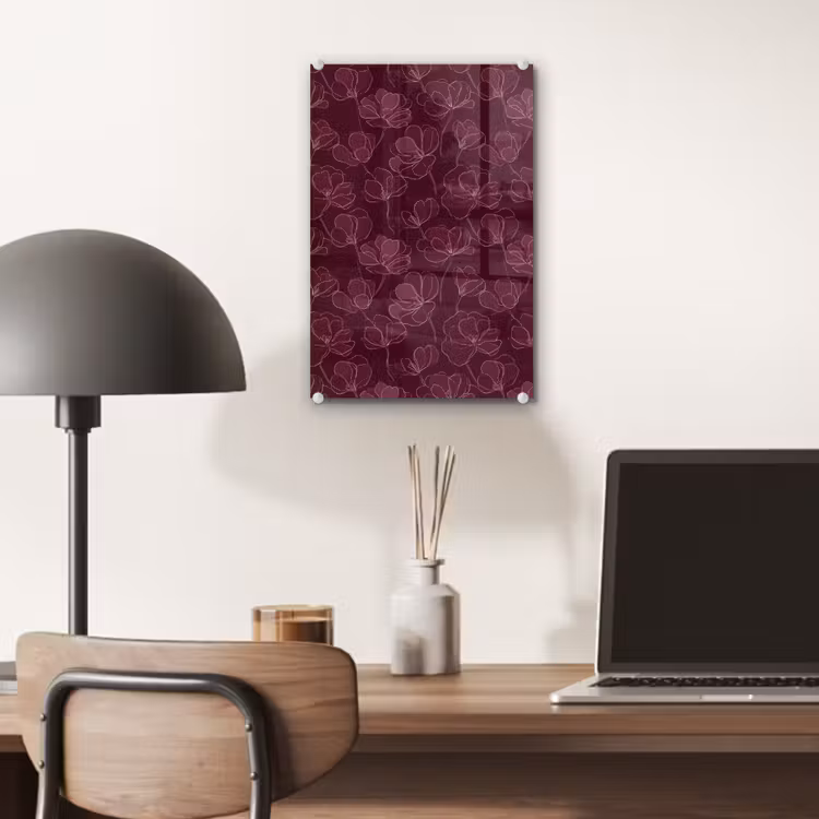 Glas schilderij - Bloemen - Patroon - Bordeauxrood — 7