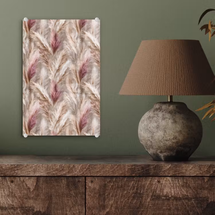 Glas schilderij - Pampasgras - Pluizig - Kleurrijk — 4